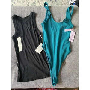 Lot: Wild Fable Green Ribbed Bodysuit Size XS + A New Day Black Tank S Both NWT